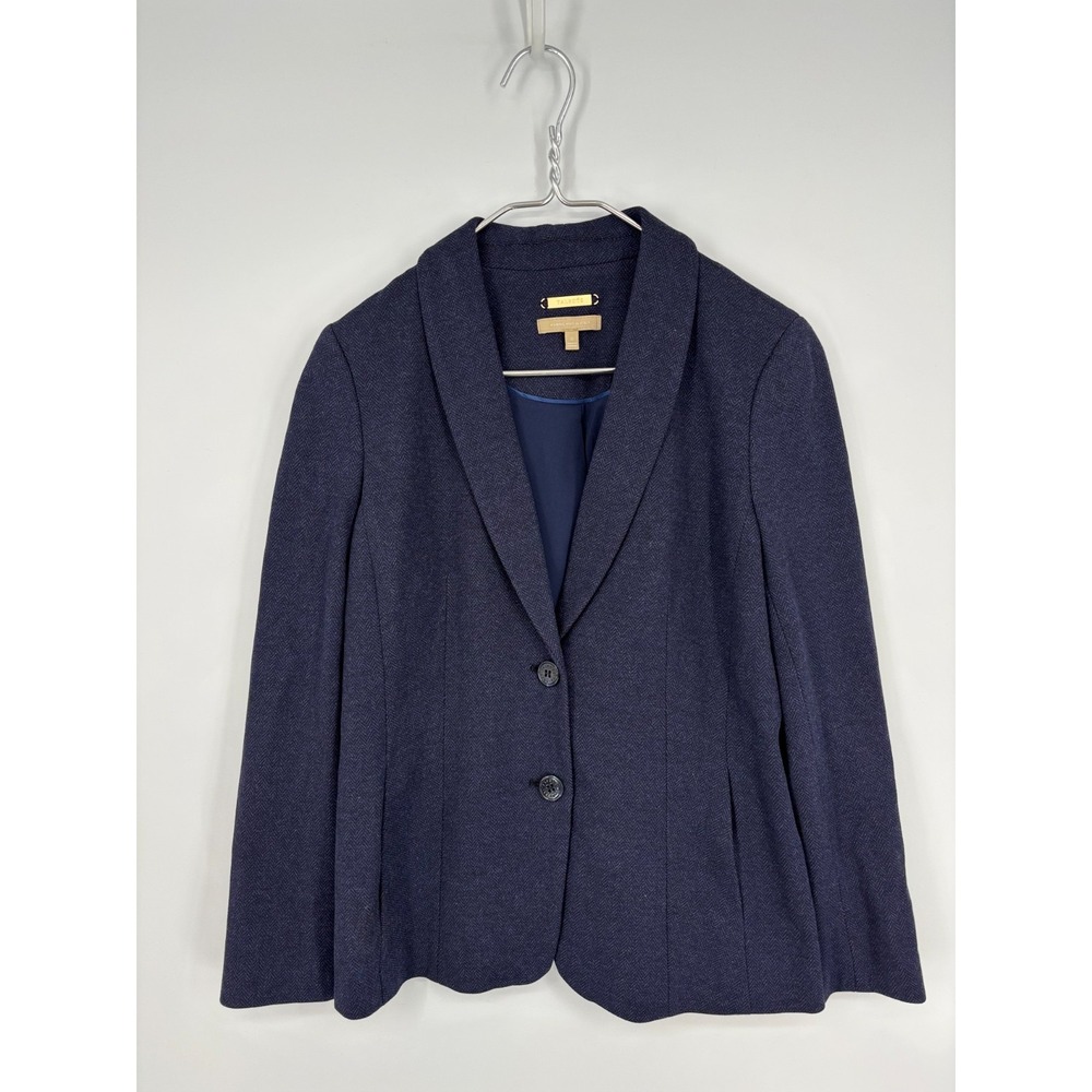 Talbots Blazer Jacket Womens 10 Blue Herringbone Shawl Collar 2 Button